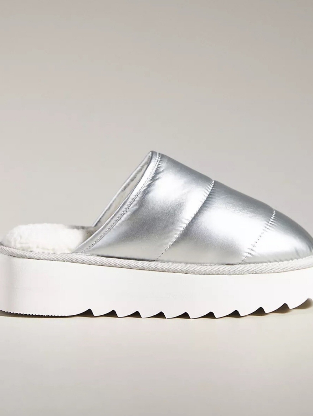 Maeve Anthropologie Silver Metallic Puffy Platform Shoes Slippers In S NWT